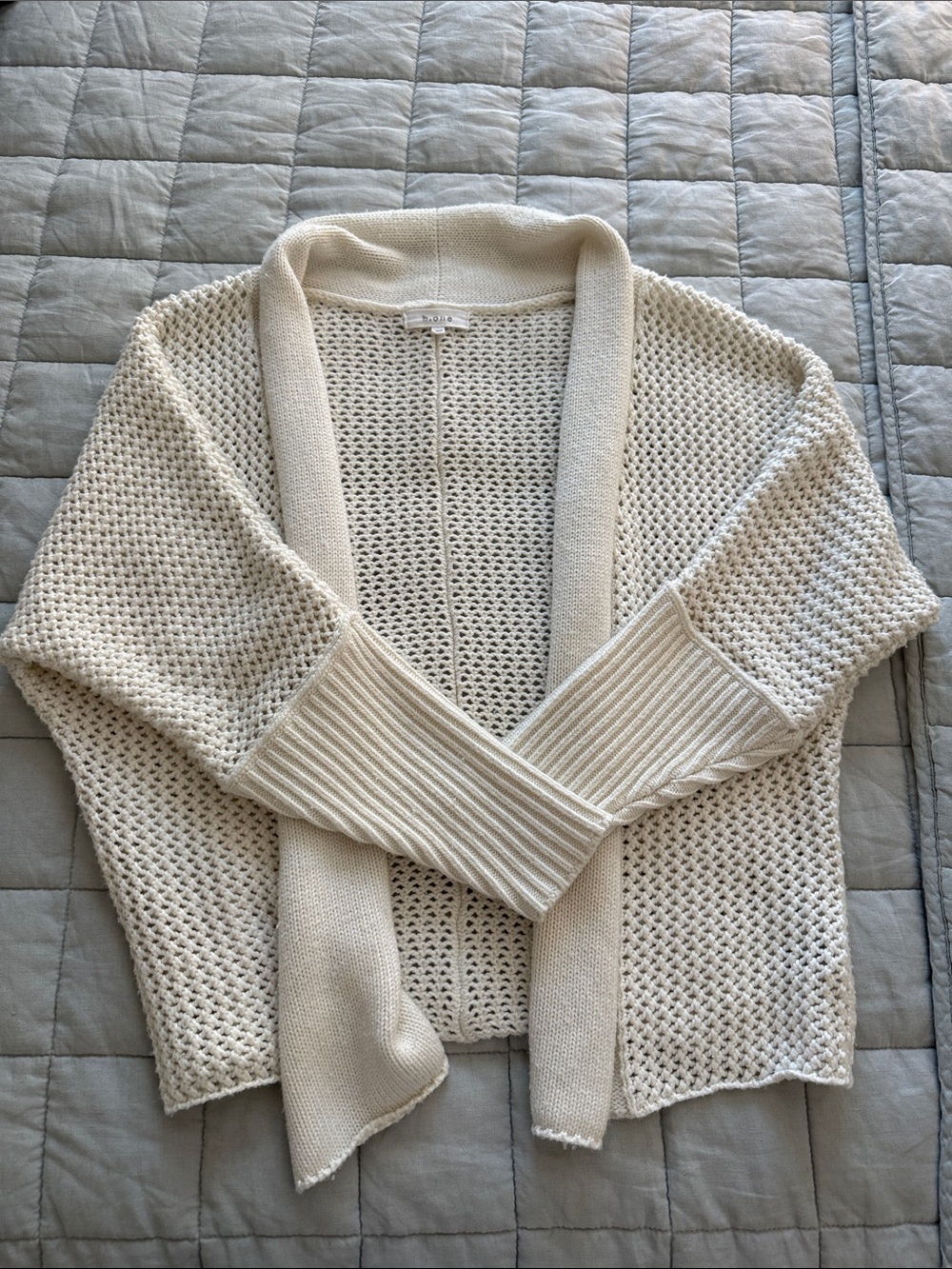 Women's Open-Knit Cream Cardigan Sweater
